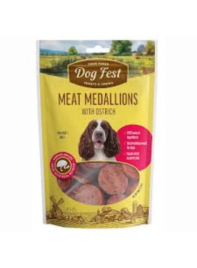 Dog Fest Medallions with Ostrich for Adult Dogs 90 g Exotic Ostrich & Duck Natural High‑Protein Training Treats From Varmacy - Image 1